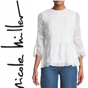 Nicole Miller Crochet Peplum Top